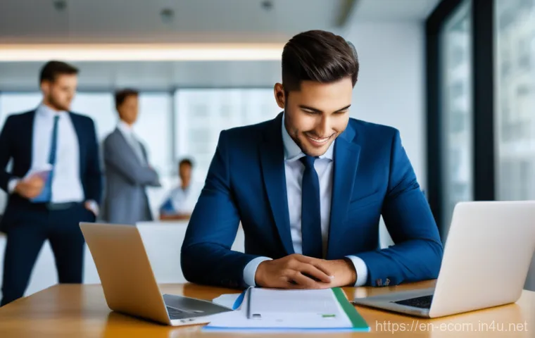 전자상거래 전문가로 성장하기 위한 자격증 로드맵 - **Prompt:** A focused and engaged e-commerce specialist, of any gender and ethnicity, is seated at a...