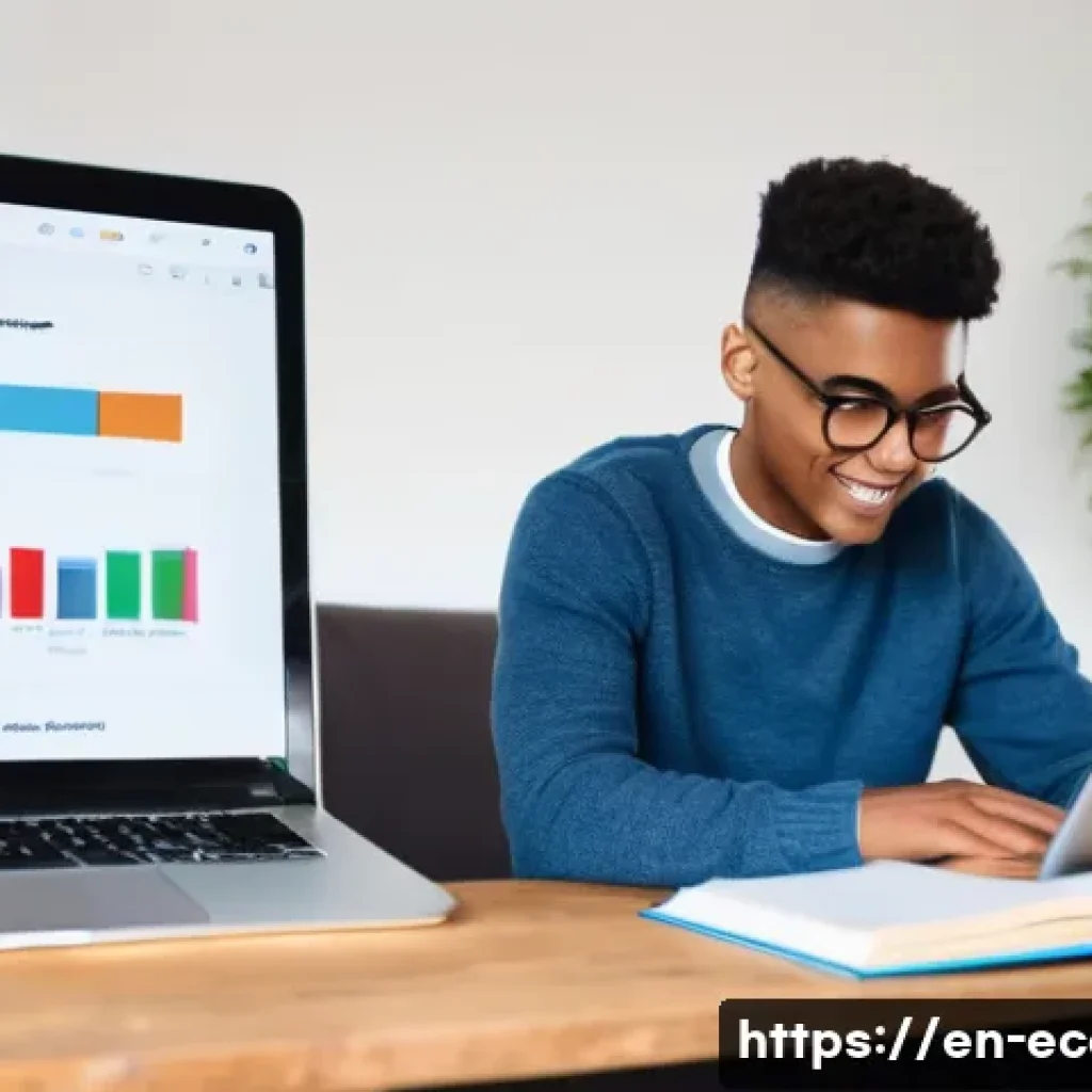 전자상거래 필기 시험의 난이도별 학습 전략 - **Focused E-commerce Student:** A young adult, gender-neutral, wearing comfortable but neat casual c...
