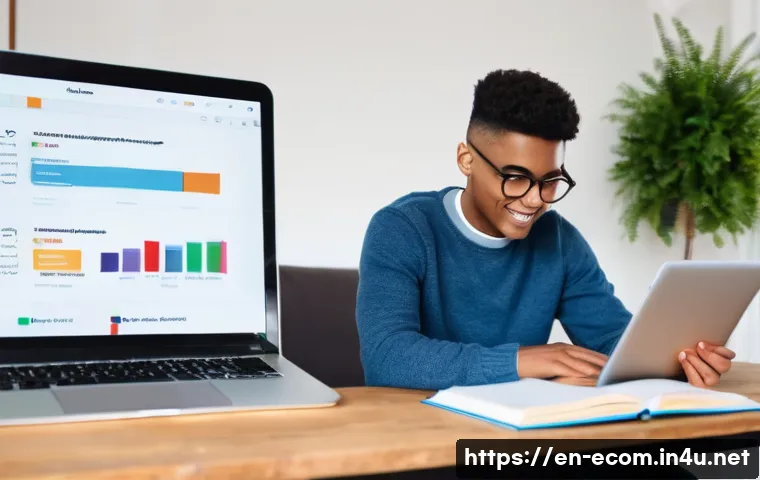 전자상거래 필기 시험의 난이도별 학습 전략 - **Focused E-commerce Student:** A young adult, gender-neutral, wearing comfortable but neat casual c...