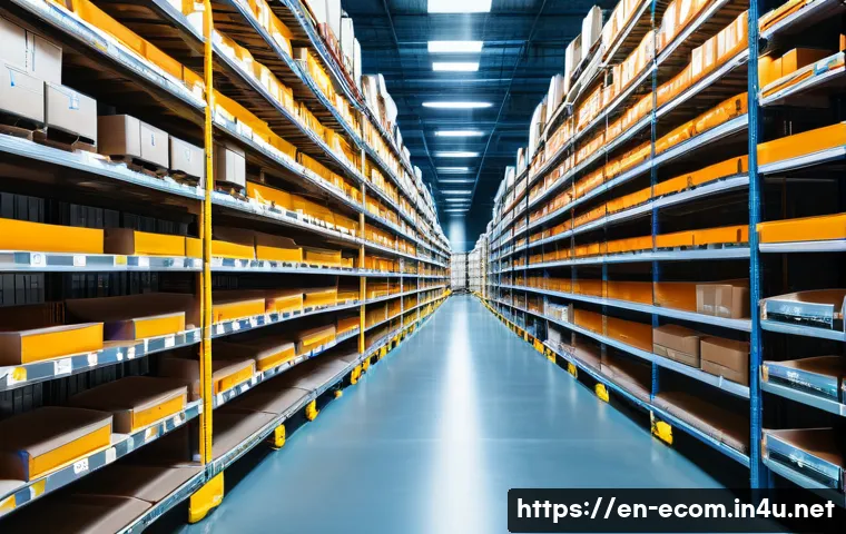 전자상거래 관리사 실기 시험에서 자주 출제되는 문제 분석 - A modern e-commerce warehouse interior with automated inventory tracking technology: barcode scanner...