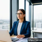 전자상거래 자격증 취득 후 대기업 연봉 협상 팁 - A professional young businesswoman confidently presenting data charts and graphs in a modern office ...