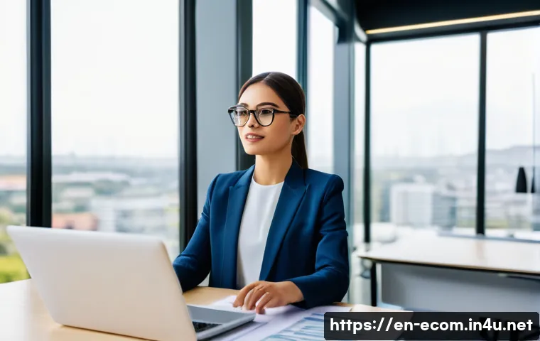 전자상거래 자격증 취득 후 대기업 연봉 협상 팁 - A professional young businesswoman confidently presenting data charts and graphs in a modern office ...