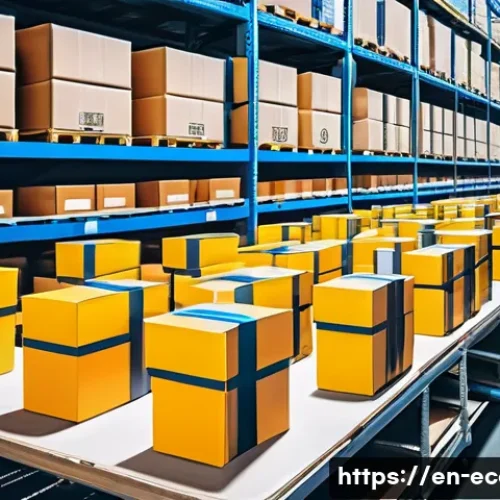 전자상거래 실무에서 자주 사용하는 도구와 플랫폼 소개 - A modern e-commerce warehouse interior with automated robotic arms and conveyor belts efficiently so...